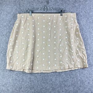 Old Navy Skirt Womens 2XL XXL Beige Polka Dot Mini Linen Blend Stretch Band Zip